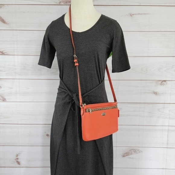 Coach East West Pop Crossbody Bag with Clutch in Orange, Brown with Silver Tone - Picture 15 of 15